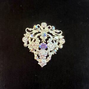 Vintage Signed Tara Fifth Avenue AB Crystal Rhinestone Floral Crest Brooch Pin